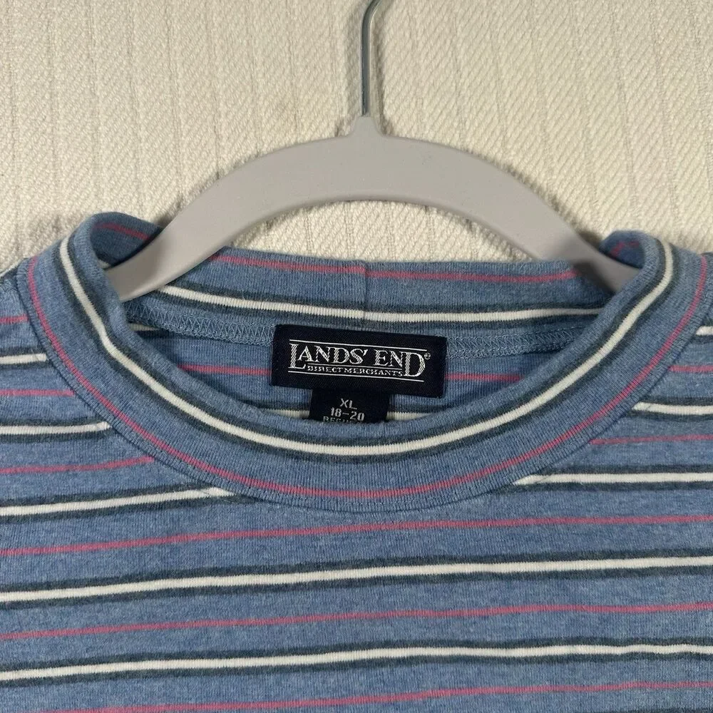 Lands’ End Women’s XL Blue Striped Long Sleeve Crew Neck Cotton Knit Shirt